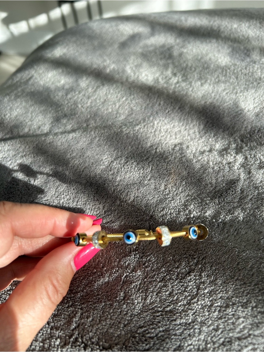 Gold Evil Eye Bar Bracelet with Blue Accents